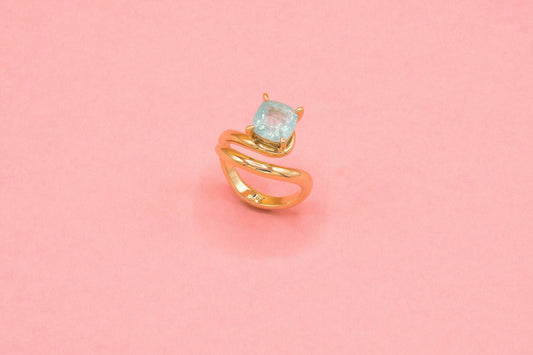 Golden ring with Paraiba stone
