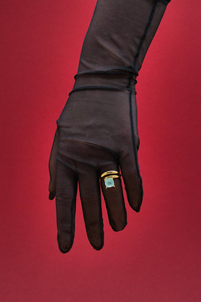 Golden ring with Paraiba stone